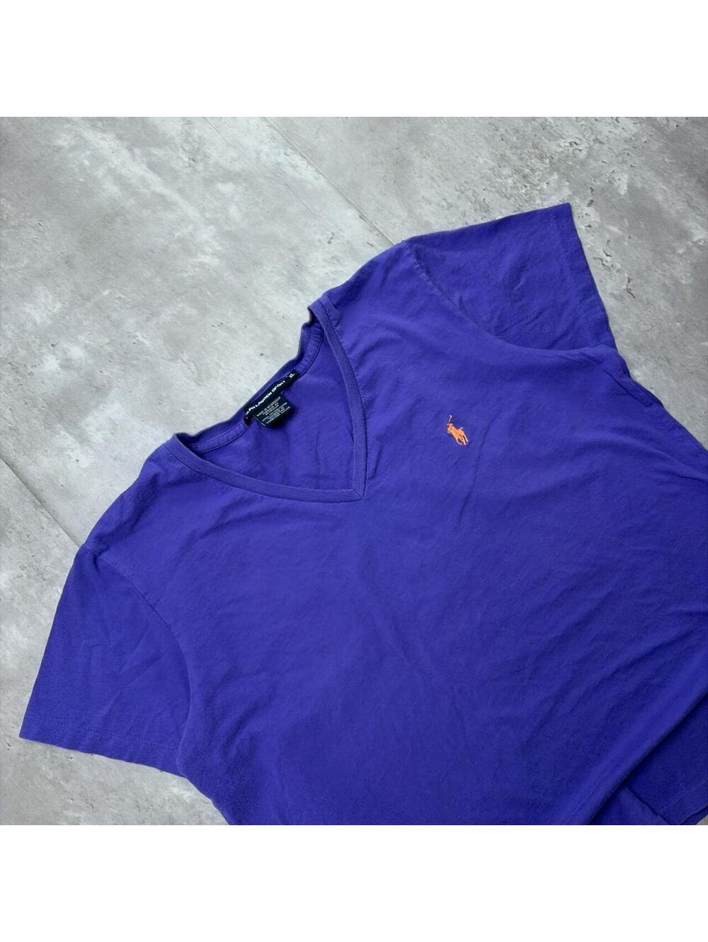 Y2K Purple Polo Ralph Lauren V-Neck T-Shirt - Picture 5 of 7